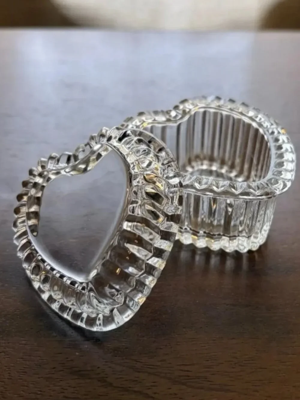 Small Vintage HOMCO Glass Heart Trinket Dish With Lid